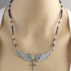 Hematite Crystal Bling Angel Wings Necklace Set